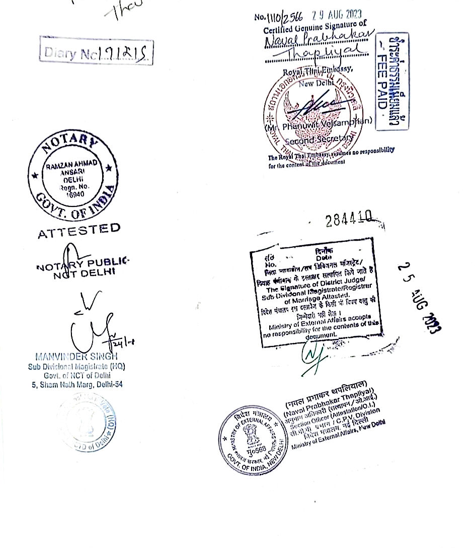 Thailand Embassy Attestation in India