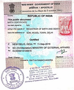 An apostille stamp in Chennai