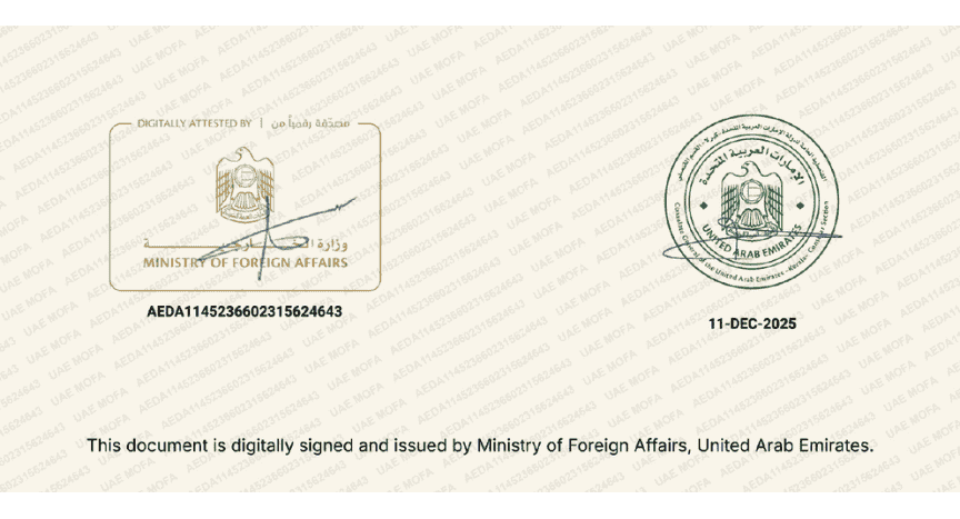 UAE MOFA Attestation sample