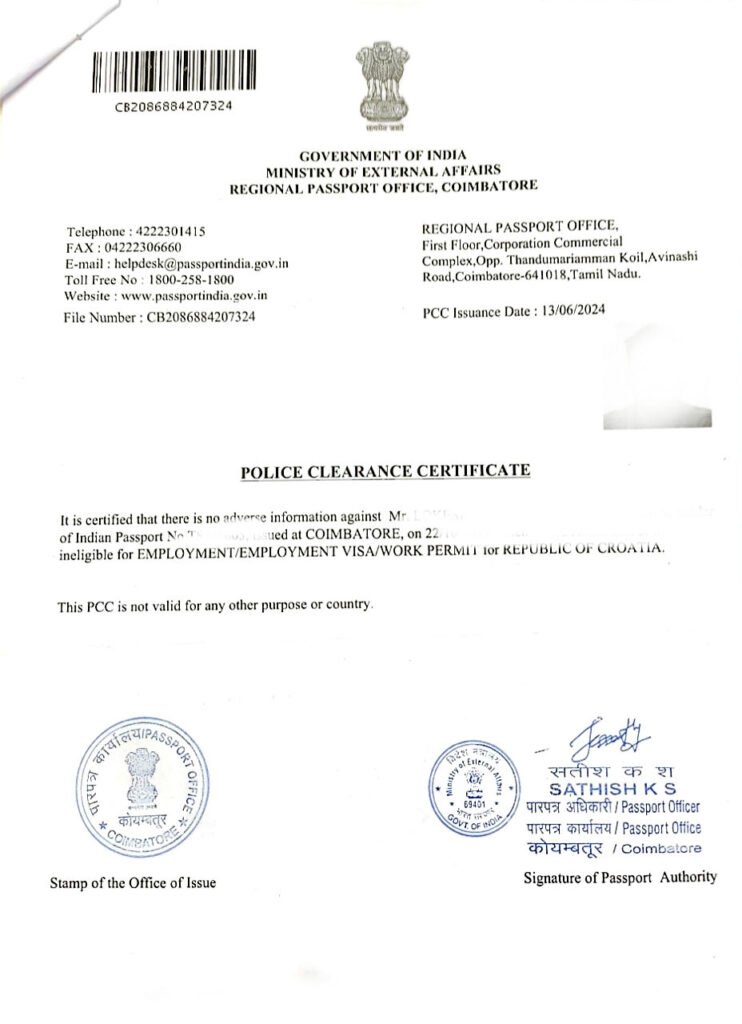 Police Clearance Certificate Apostille Bangalore SAS