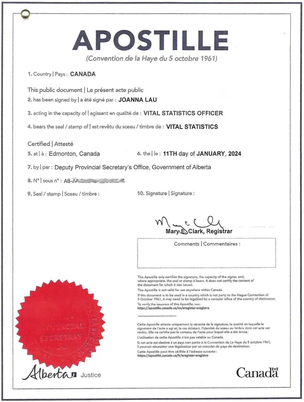 Canada Apostille Service — Global Affairs Canada Stamp Sample
